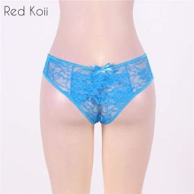 Sexy Lingerie Cut Out Underpants Briefs Lace See Through (Option: Blue-4XL)