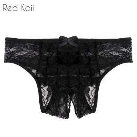 Sexy Lingerie Cut Out Underpants Briefs Lace See Through (Option: Black-XXXL)