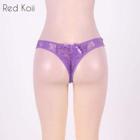 Sexy Lingerie Cut Out Underpants Briefs Lace See Through (Option: Purple-XXXL)