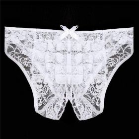 Sexy Lingerie Cut Out Underpants Briefs Lace See Through (Option: White-XL)