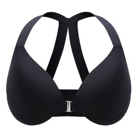 Plus Size Front Closure Bras For Women; Comfortable T-Shirt Bra; Sexy Racer Back Design; Ultra Soft And Lightweight; Women's Lingerie; Underwire (Color: black, size: 40D(90D))