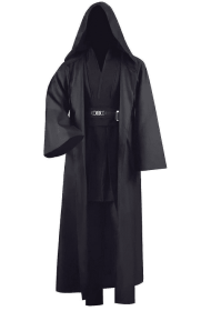 Adult Tunic Costume For Jedi Outfit Skywalker Halloween Cosplay Costume Hooded Robe Cloak Full Set Uniform Three Versions (Color: black, size: M)