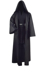 Adult Tunic Costume For Jedi Outfit Skywalker Halloween Cosplay Costume Hooded Robe Cloak Full Set Uniform Three Versions (Color: black, size: L)