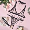 Sexy Lingerie Mesh See-through Complex Lace-up Uniform Four Piece Set Women Crisscross