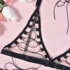 Sexy Lingerie Mesh See-through Complex Lace-up Uniform Four Piece Set Women Crisscross