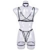 Sexy Lingerie Mesh See-through Complex Lace-up Uniform Four Piece Set Women Crisscross